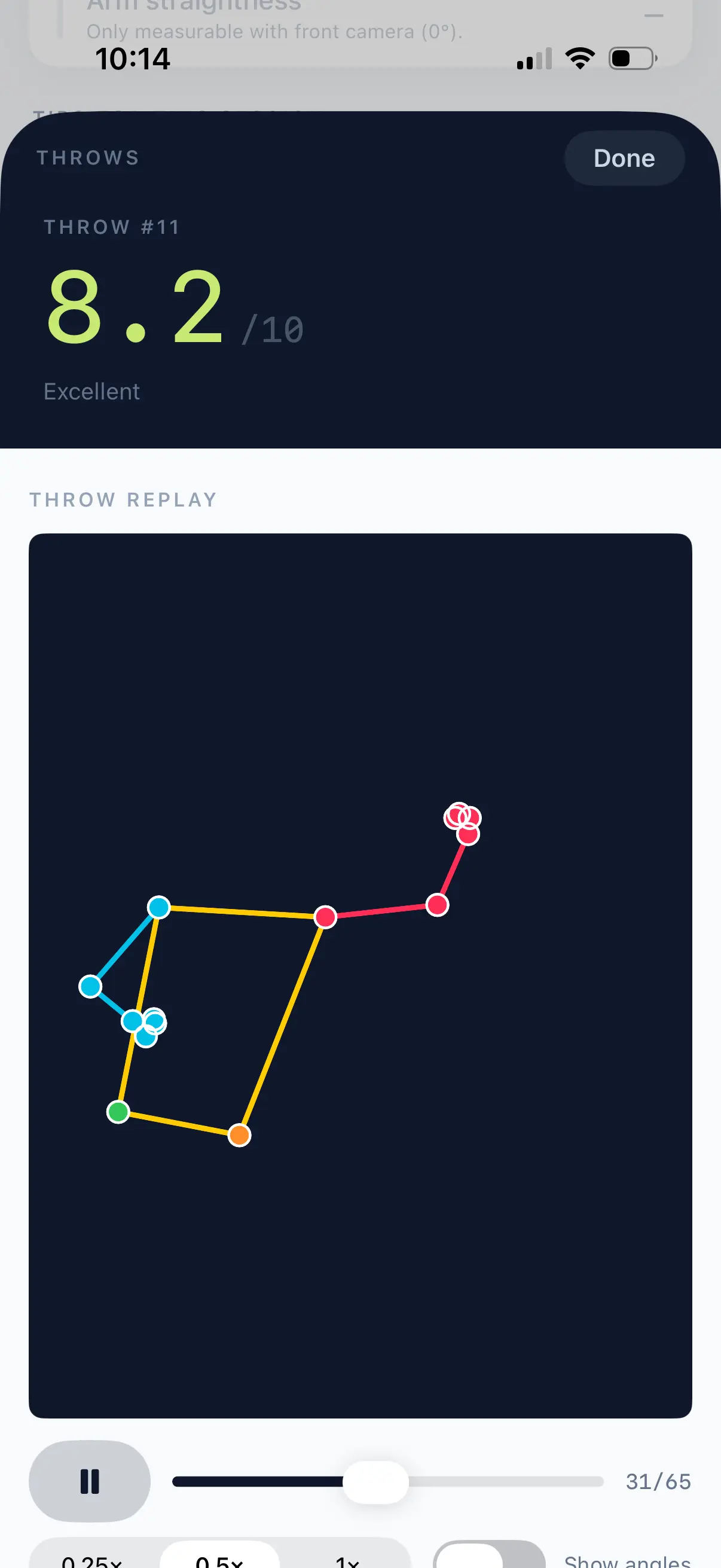 Dashboard of the mydart iPhone app showing the total number of analyzed throws