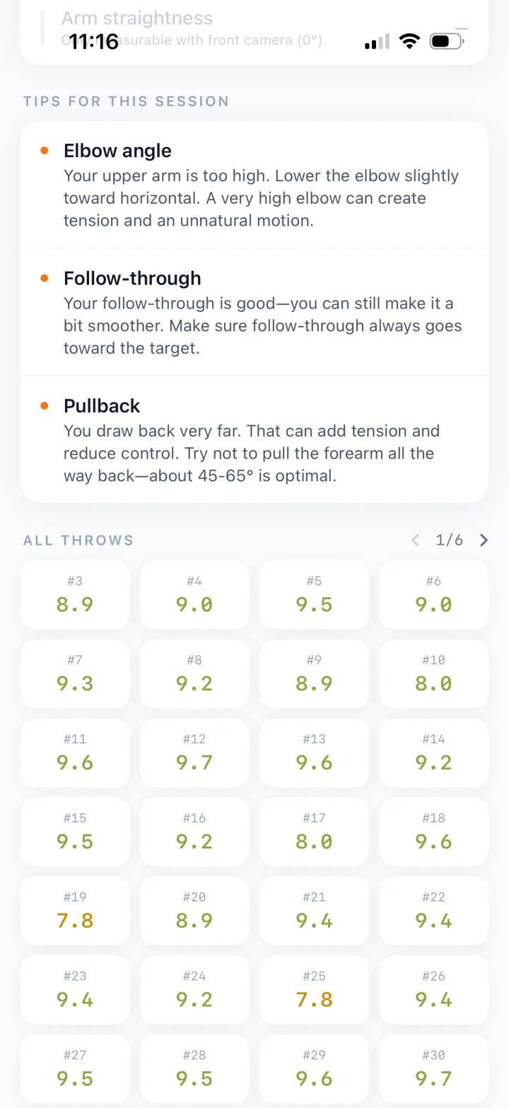 Coaching tips and individual ratings of all throws in the mydart iPhone app